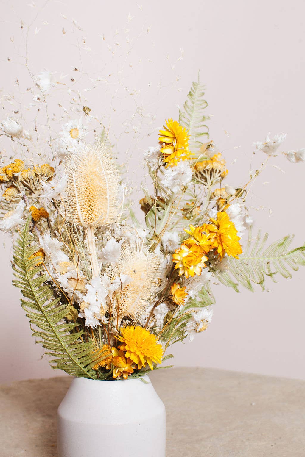 Yellow, White and Green Dried Flower Bouquet (mini)
