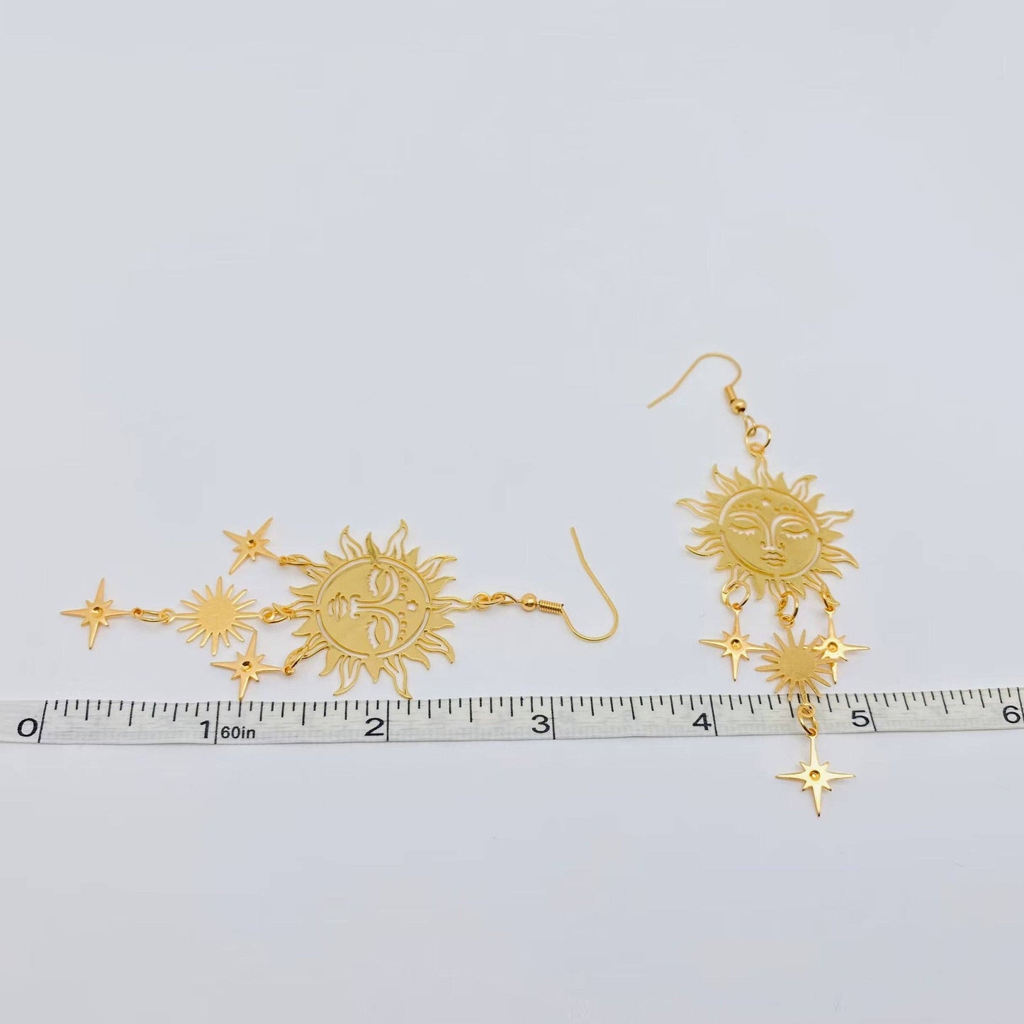 Golden Sun Face Star Pendant Earring - MS