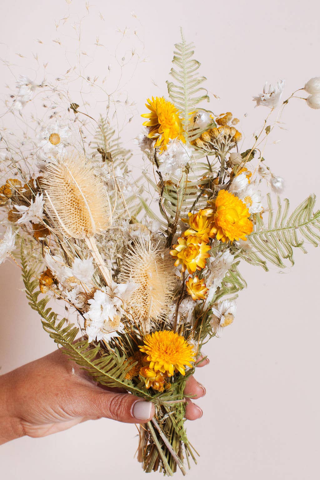 Yellow, White and Green Dried Flower Bouquet (mini)