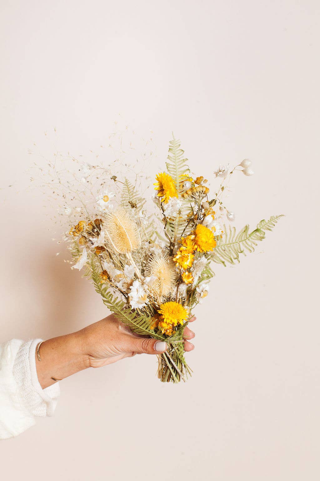 Yellow, White and Green Dried Flower Bouquet (mini)