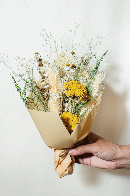 Yellow, White and Green Dried Flower Bouquet (mini)
