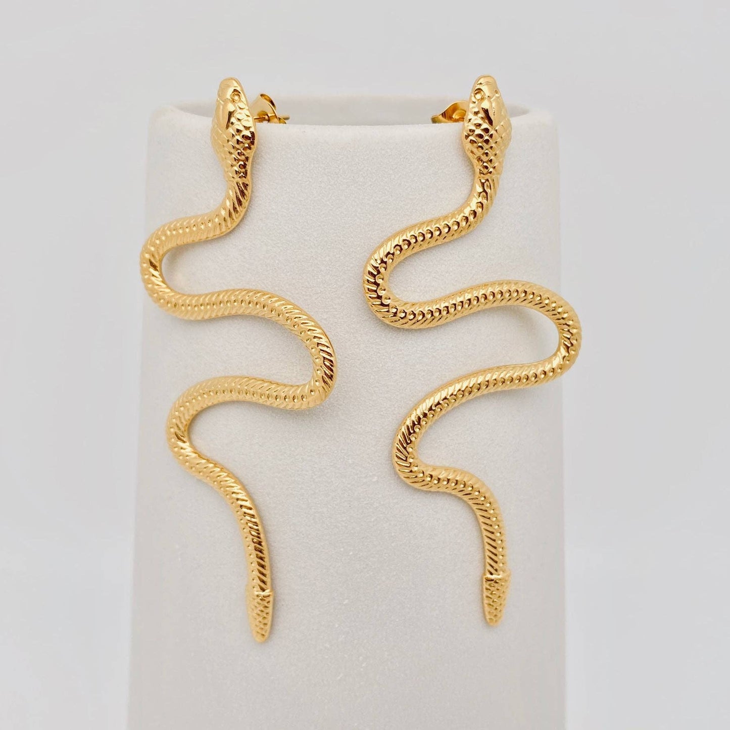 Long Snake 18K Gold Plated Stainless Steel Post Earrings-FGS