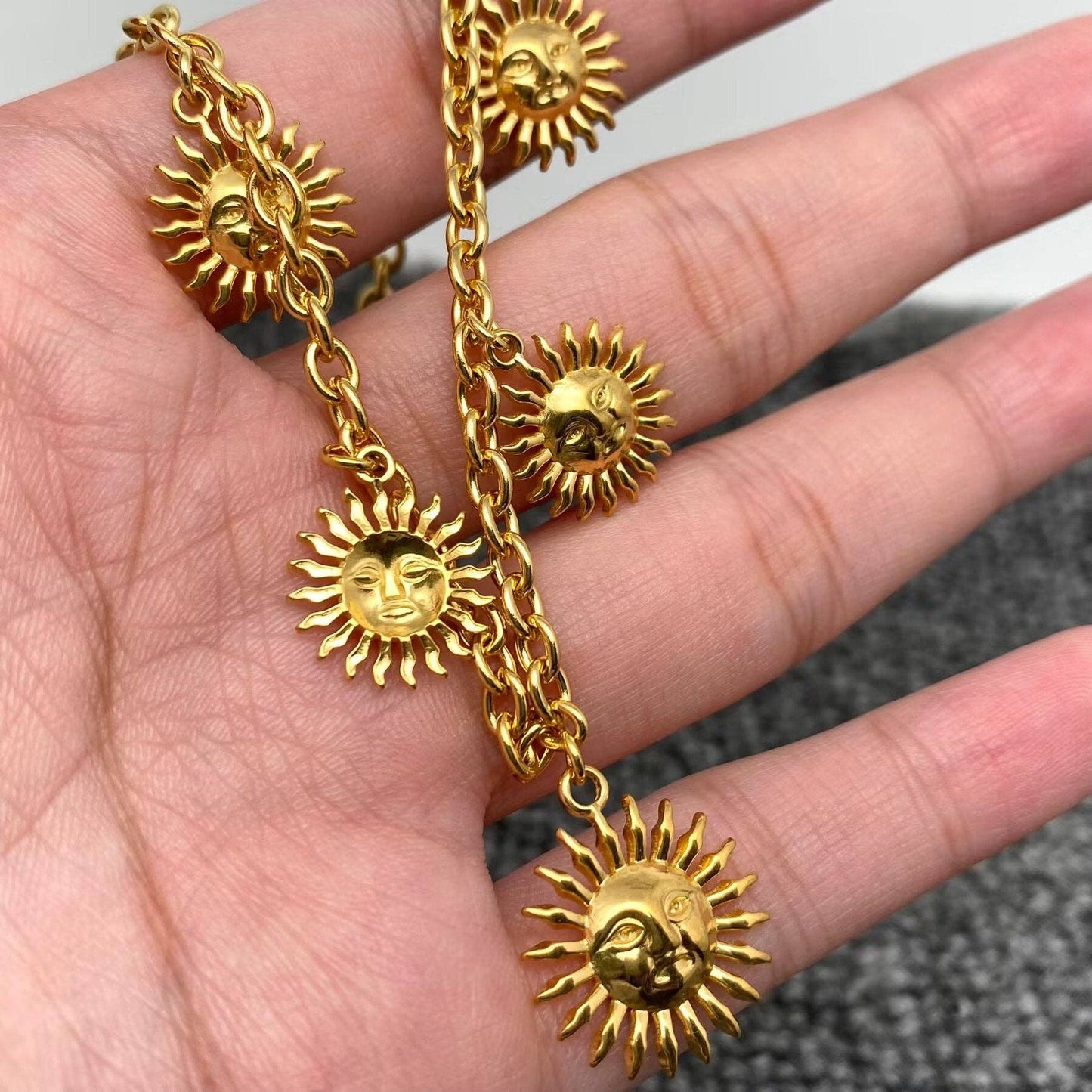 5 Sun Charms 18K Gold Plated Stainless Steel Necklace - FGS/MS