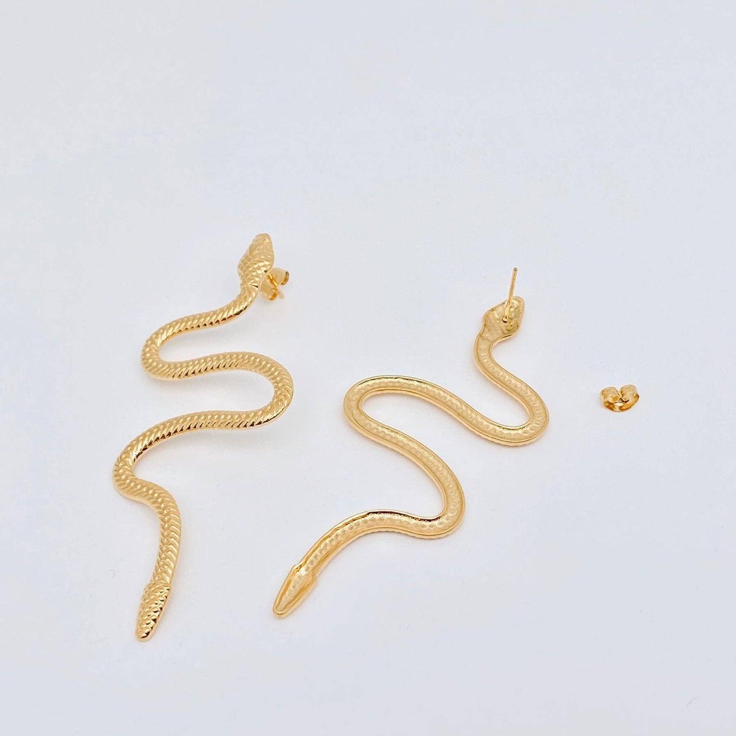 Long Snake 18K Gold Plated Stainless Steel Post Earrings-FGS