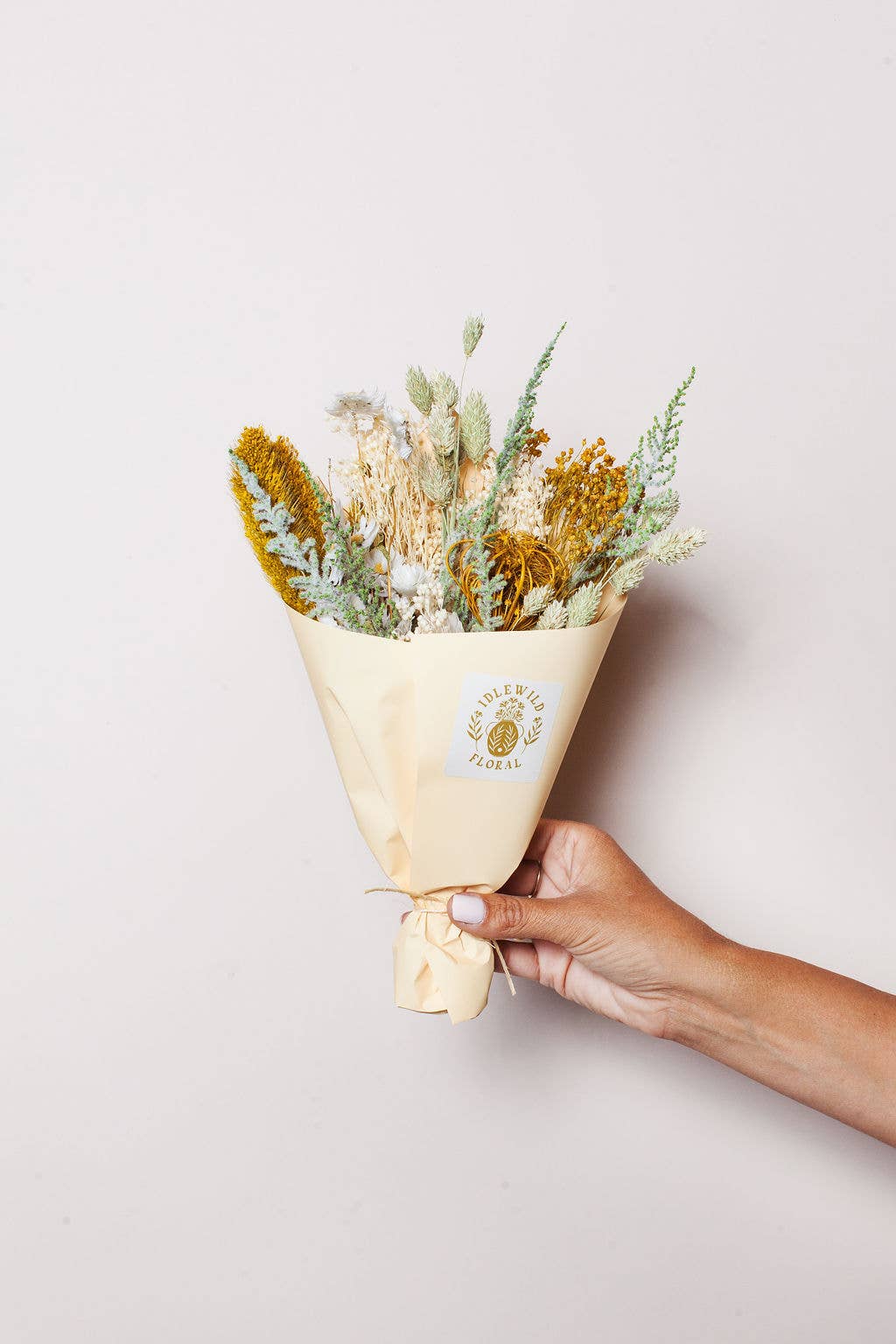 Yellow, White and Green Dried Flower Bouquet (mini)