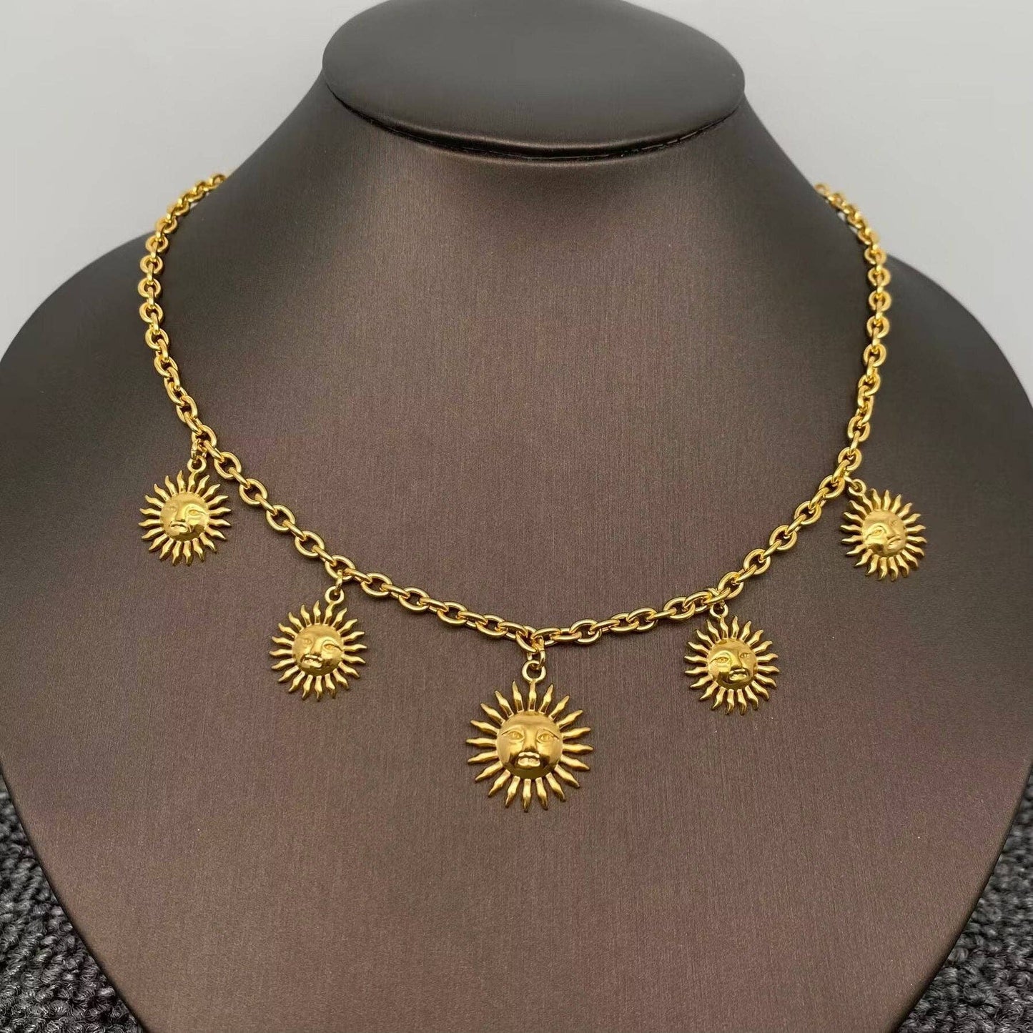 5 Sun Charms 18K Gold Plated Stainless Steel Necklace - FGS/MS