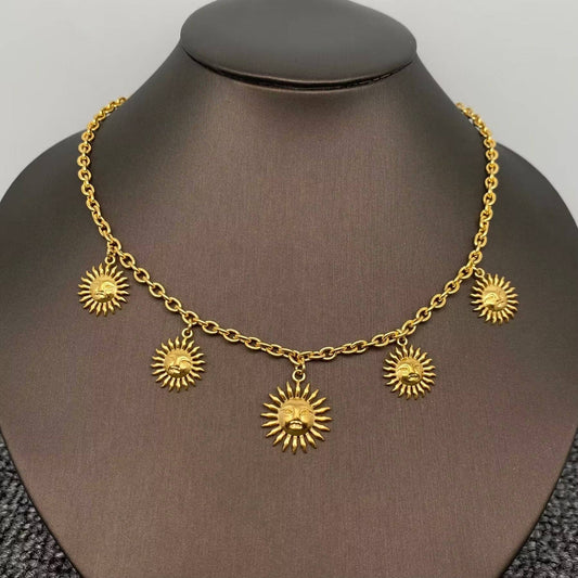 5 Sun Charms 18K Gold Plated Stainless Steel Necklace - FGS/MS