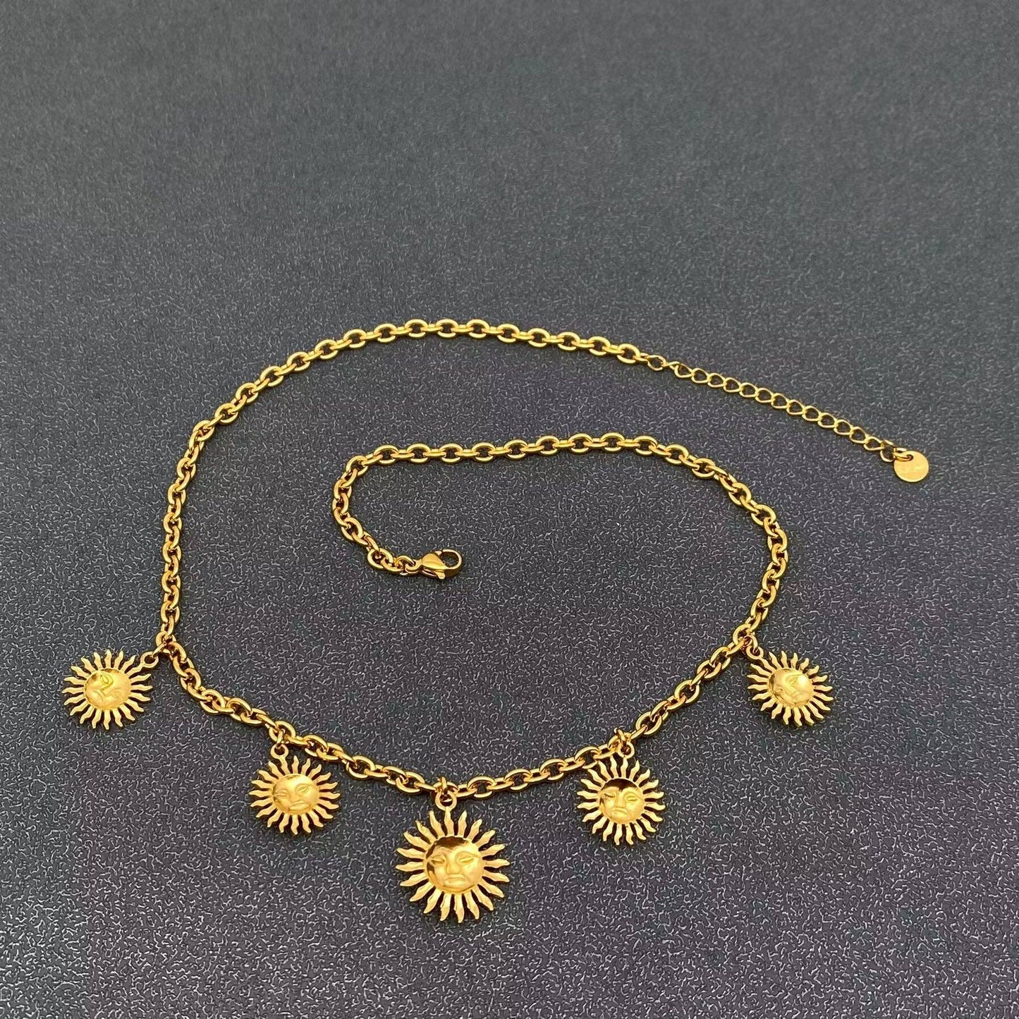 5 Sun Charms 18K Gold Plated Stainless Steel Necklace - FGS/MS