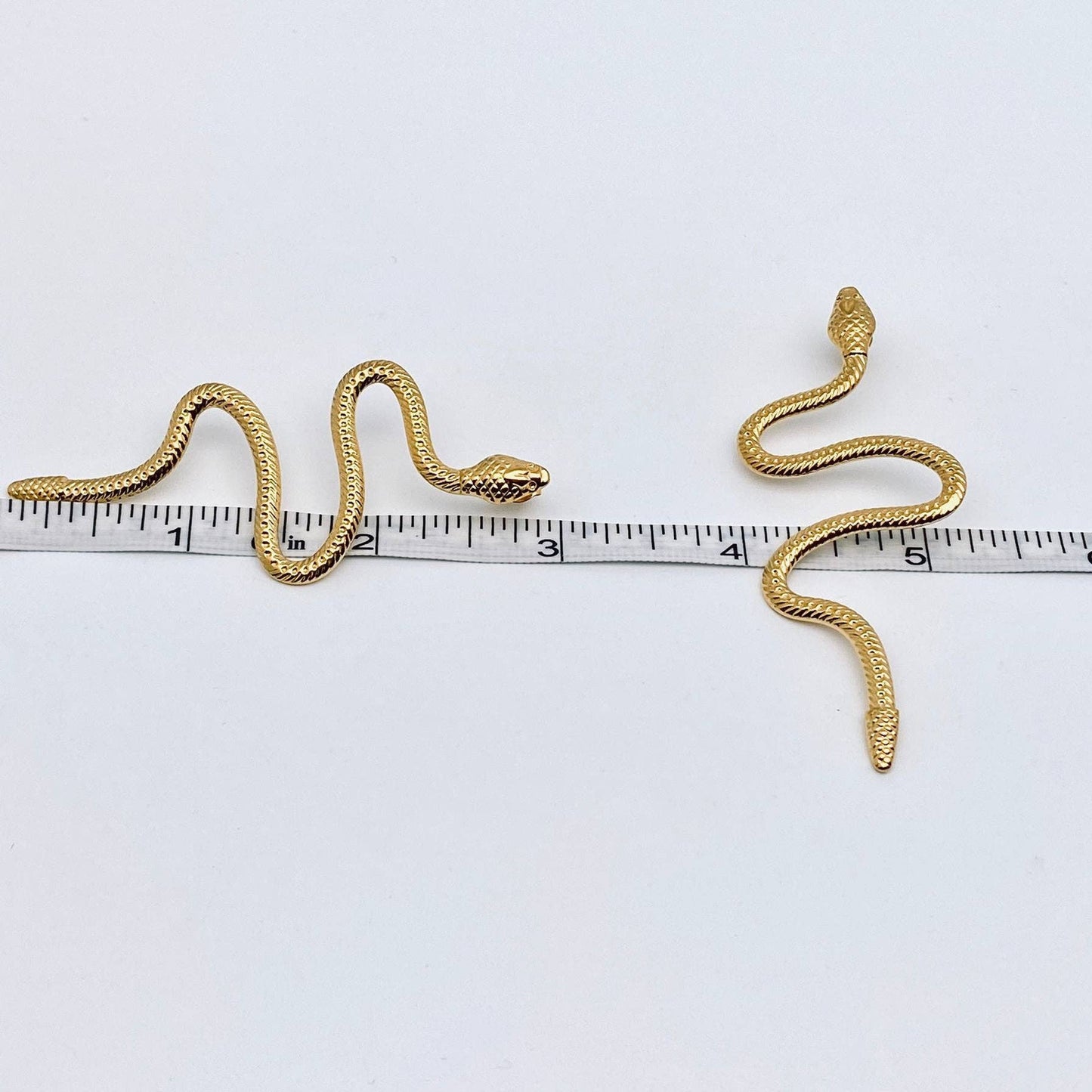 Long Snake 18K Gold Plated Stainless Steel Post Earrings-FGS